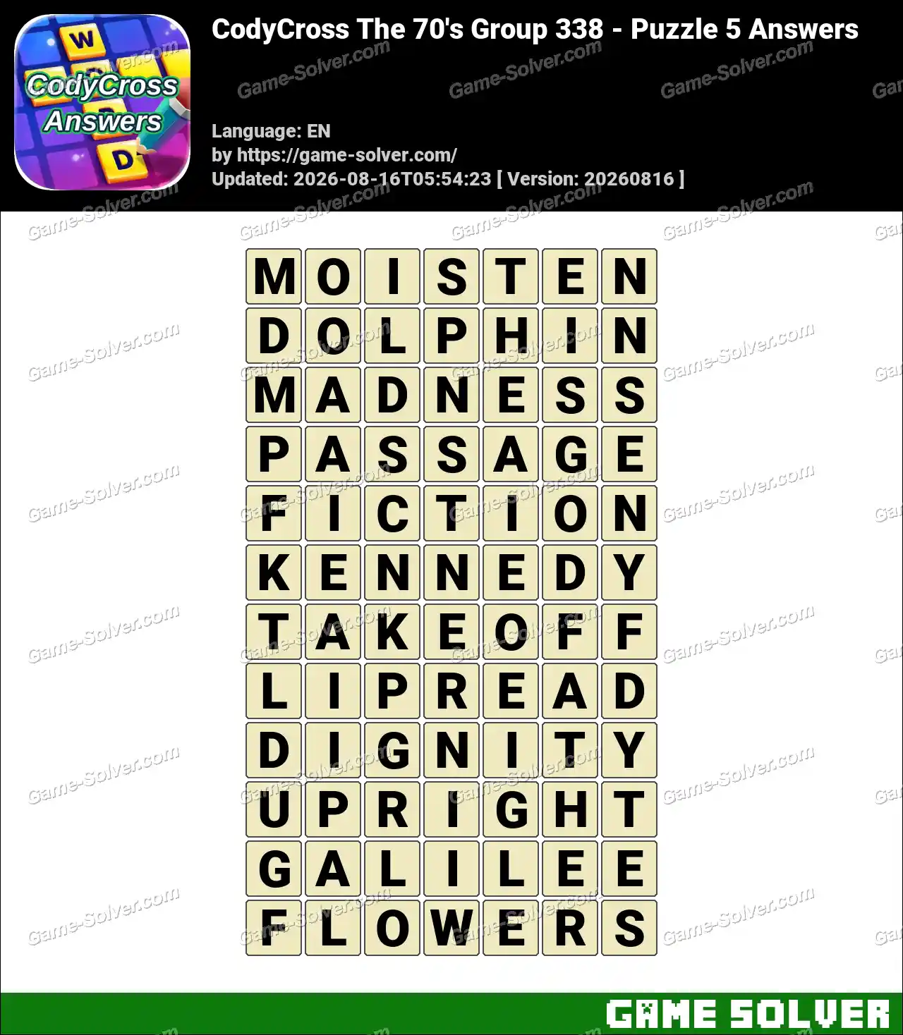 CodyCross The 70’s Group 338 – Puzzle 5 Answers